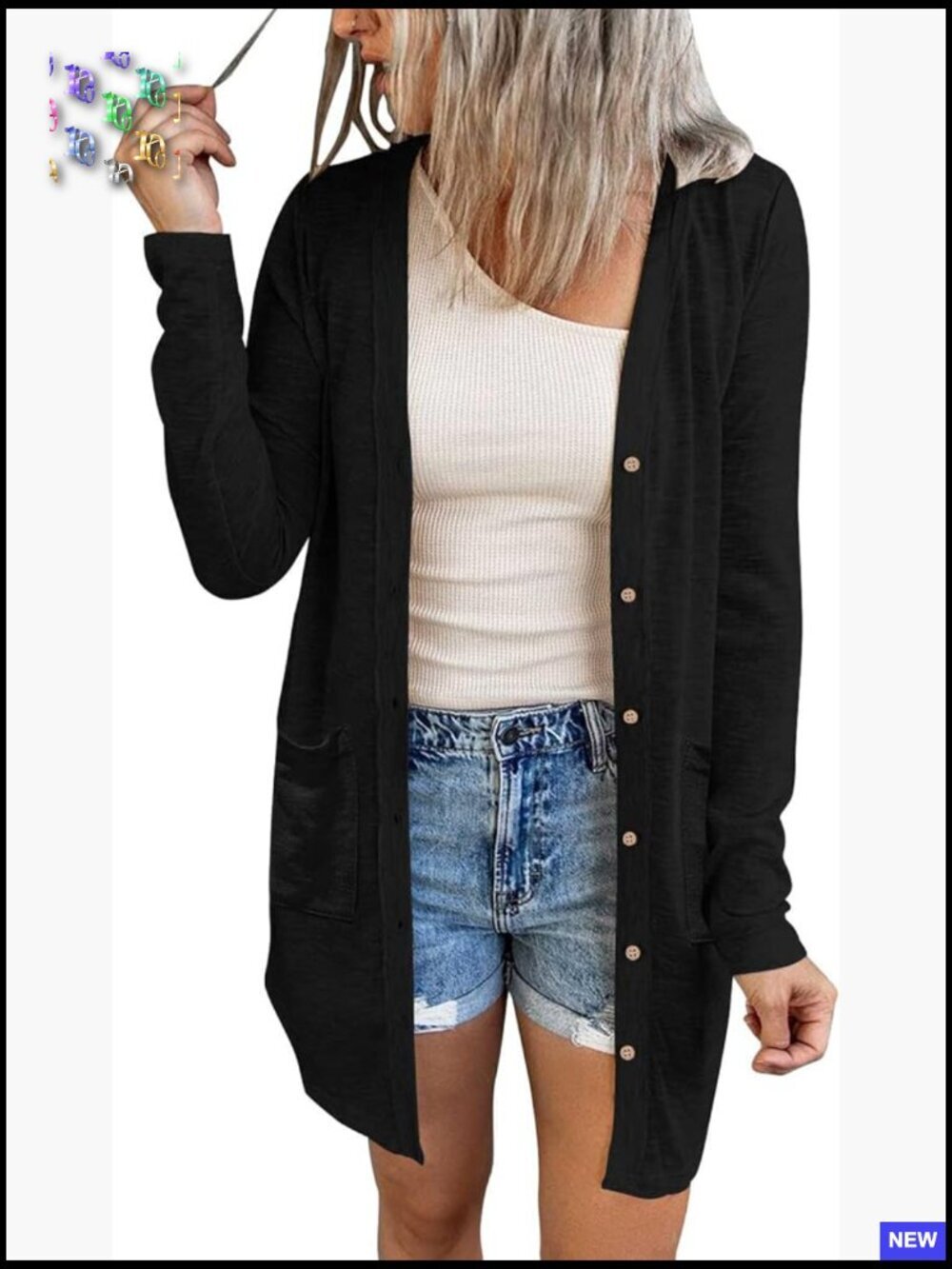 Lightweight Cardigan Open Front Button Down Loose Fit Long Sleeve with Pockets